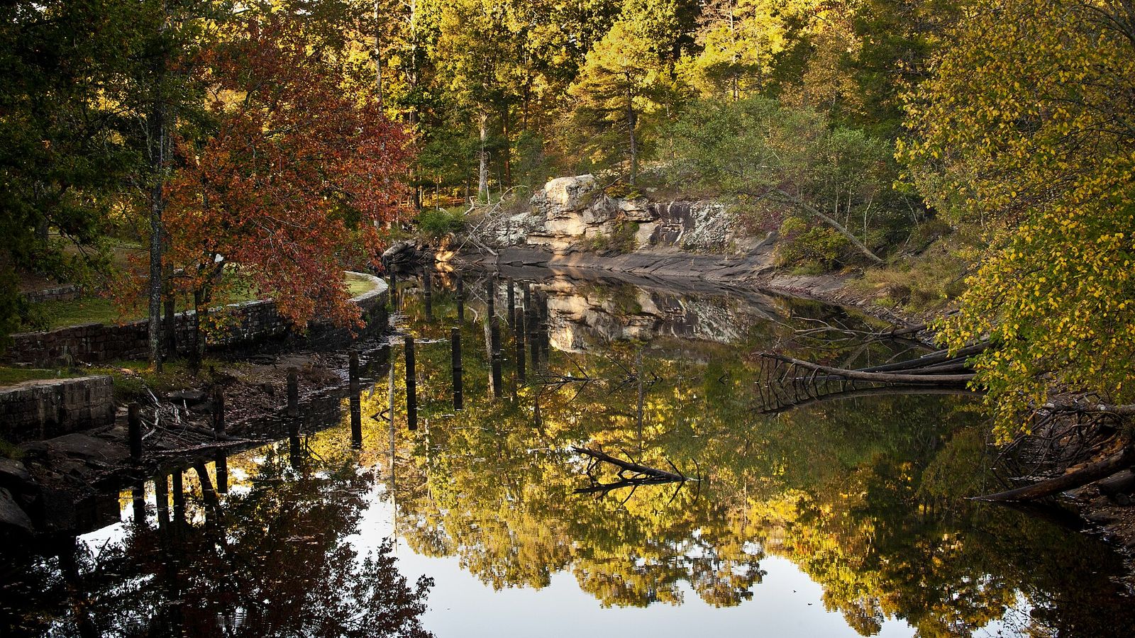 Autumn trees reflected in a creek in Petit Jean State Park, Arkansas