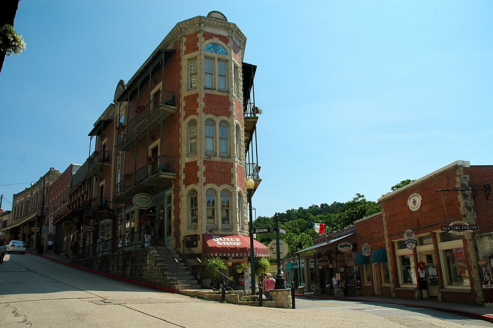 Historic buildings along a street in Eureka Springs, Arkansas