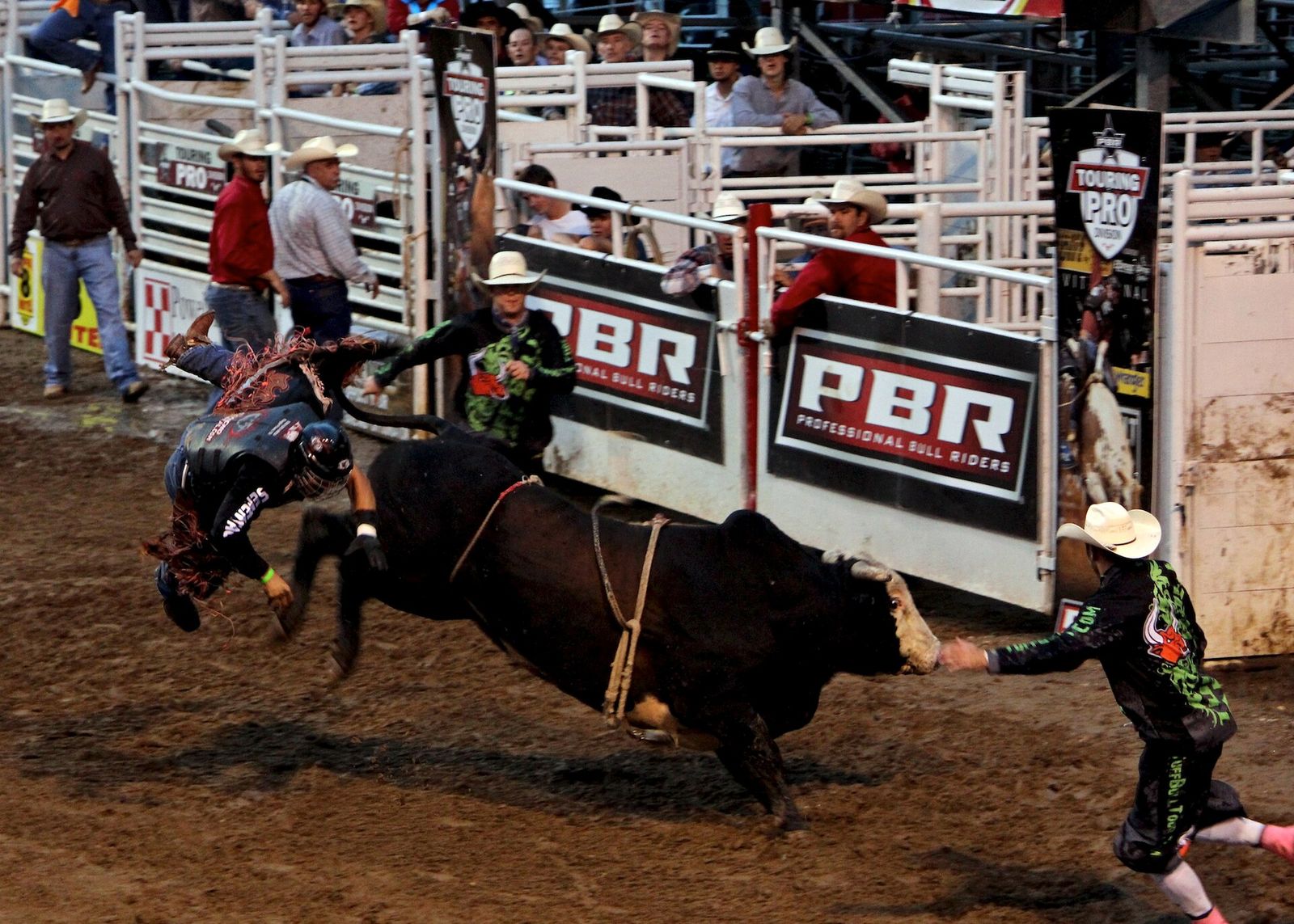 Bull riding at Parsons Stadium in Springdale, home of the Rodeo of the Ozarks