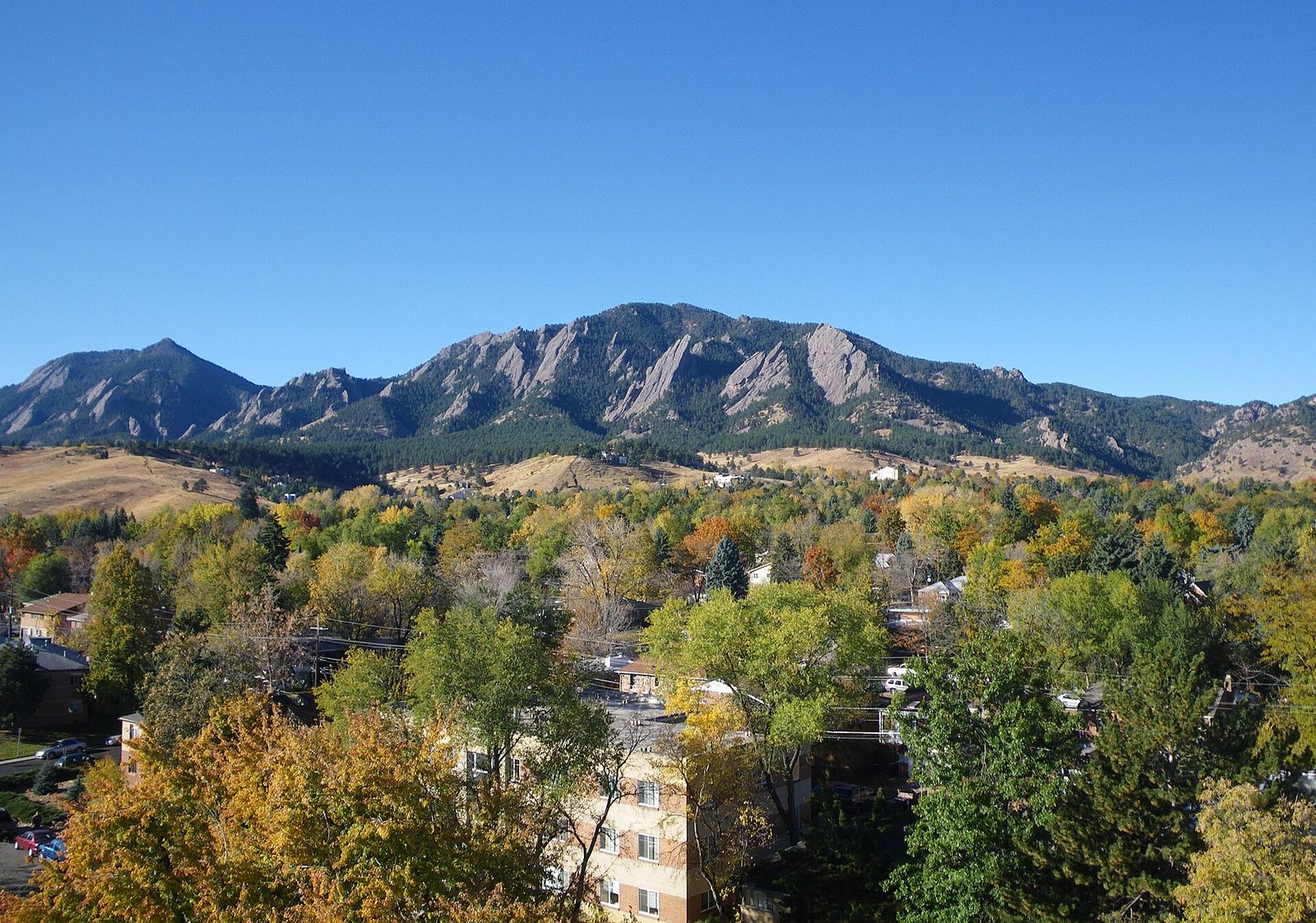 The Flatirons above Boulder on a crisp autumn morning