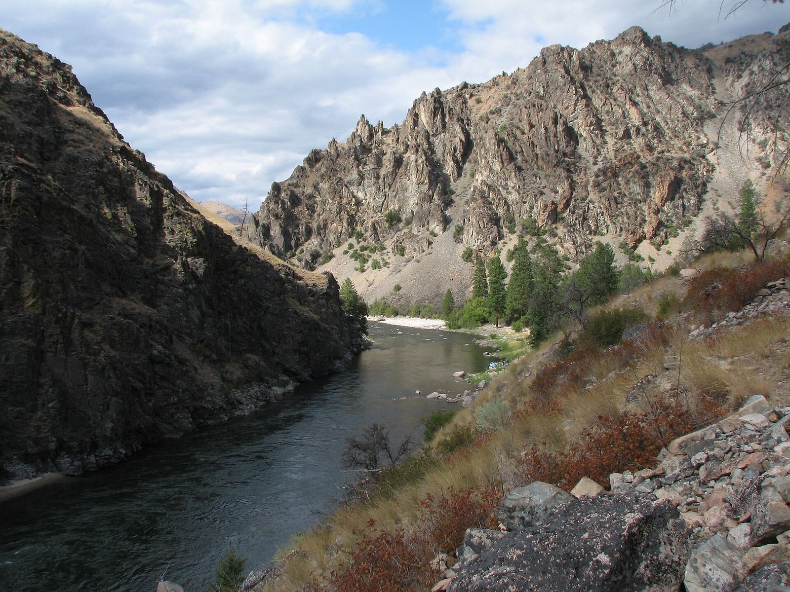 The Middle Fork of the Salmon River flowing through a steep, rocky canyon