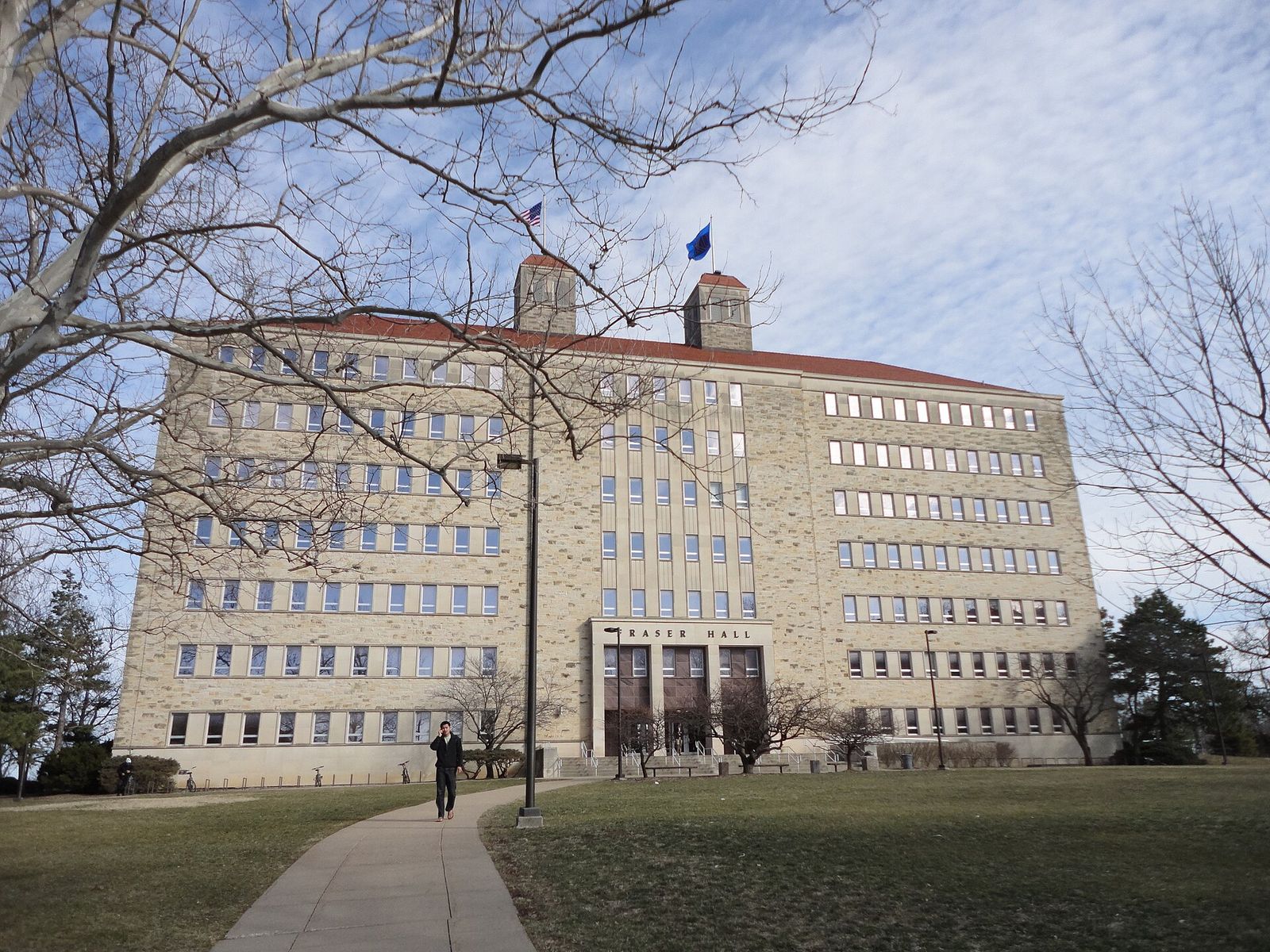 Fraser Hall, the landmark academic building of the University of Kansas on Mount Oread