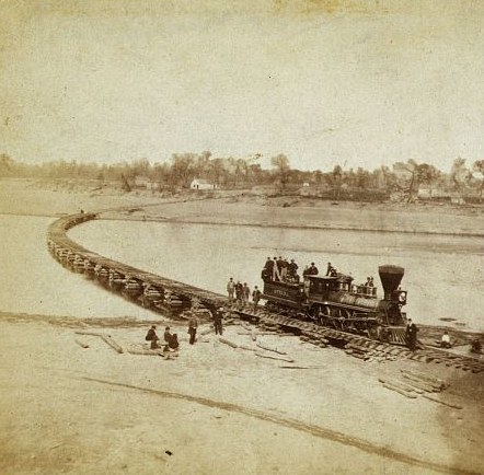 An 1860s photograph of the railroad bridge across the Kansas River at Lawrence