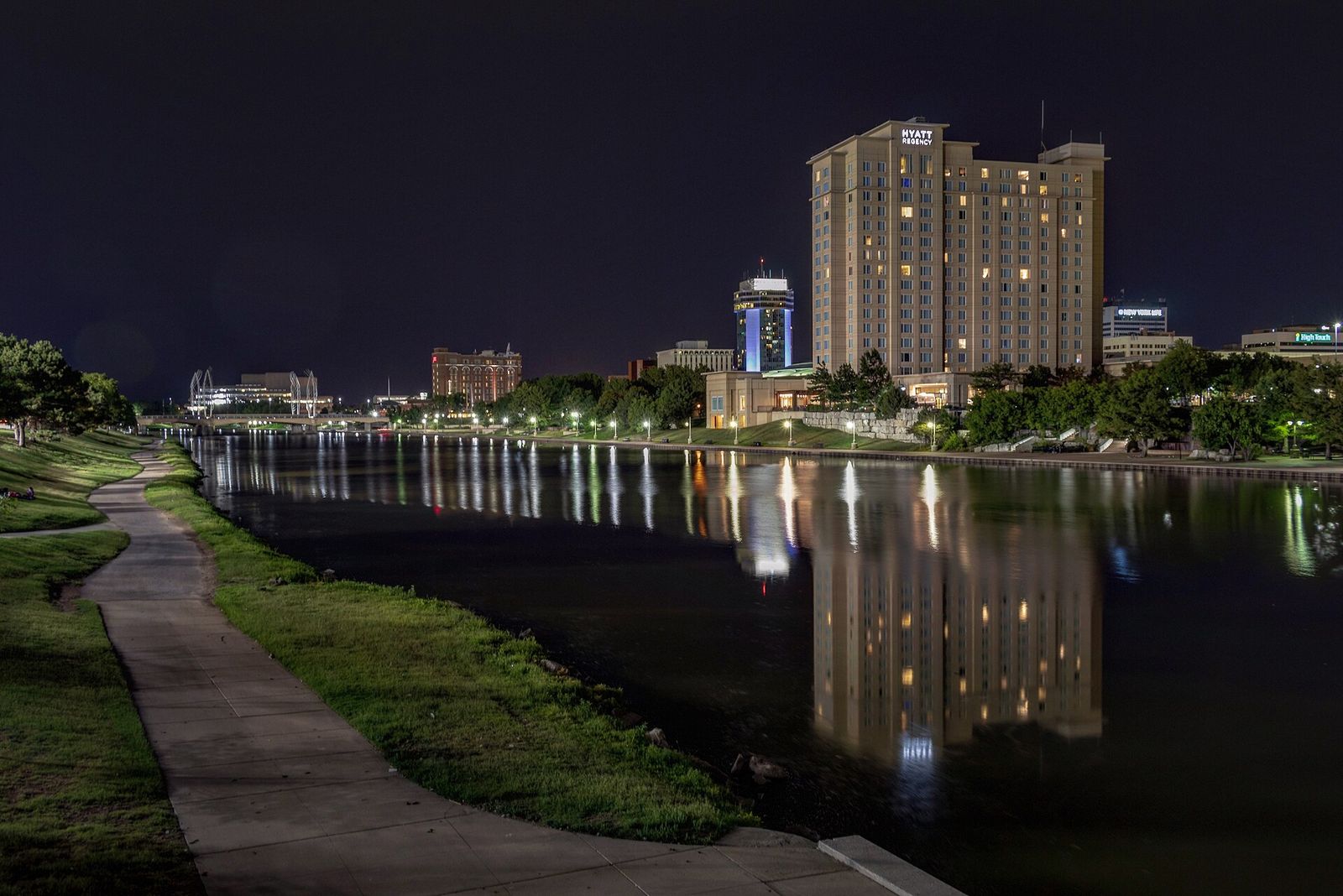 Downtown Wichita lit up at night