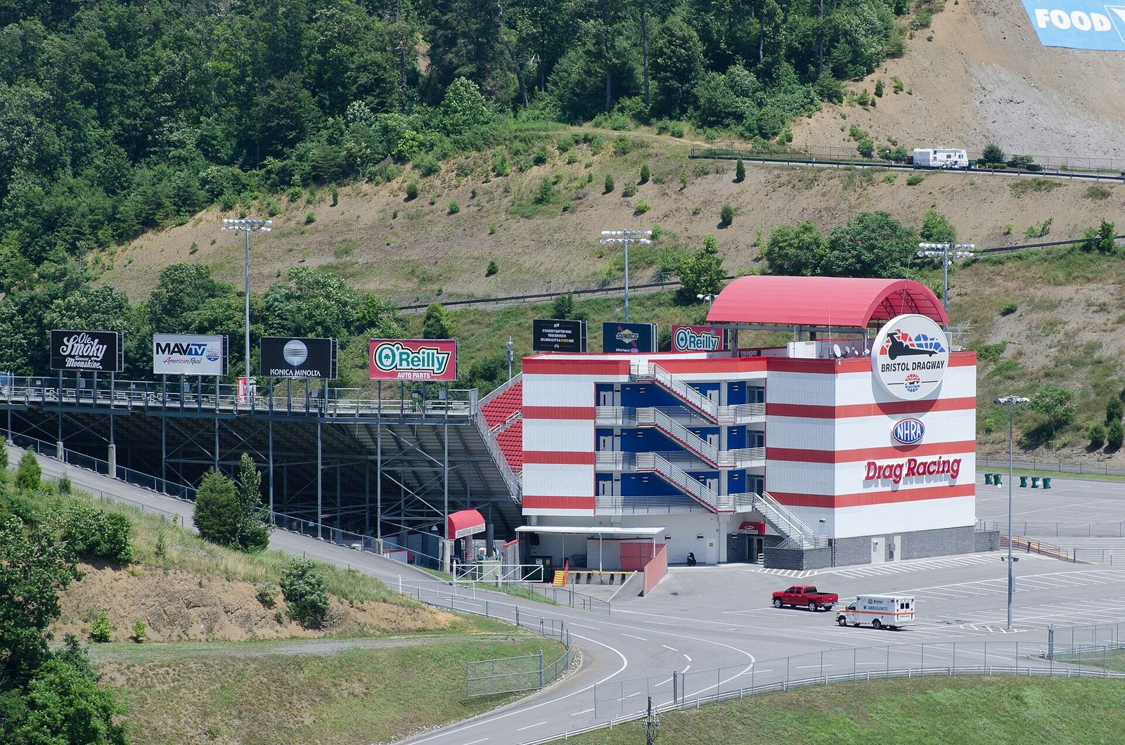 The steeply banked grandstands of Bristol Motor Speedway in June 2017
