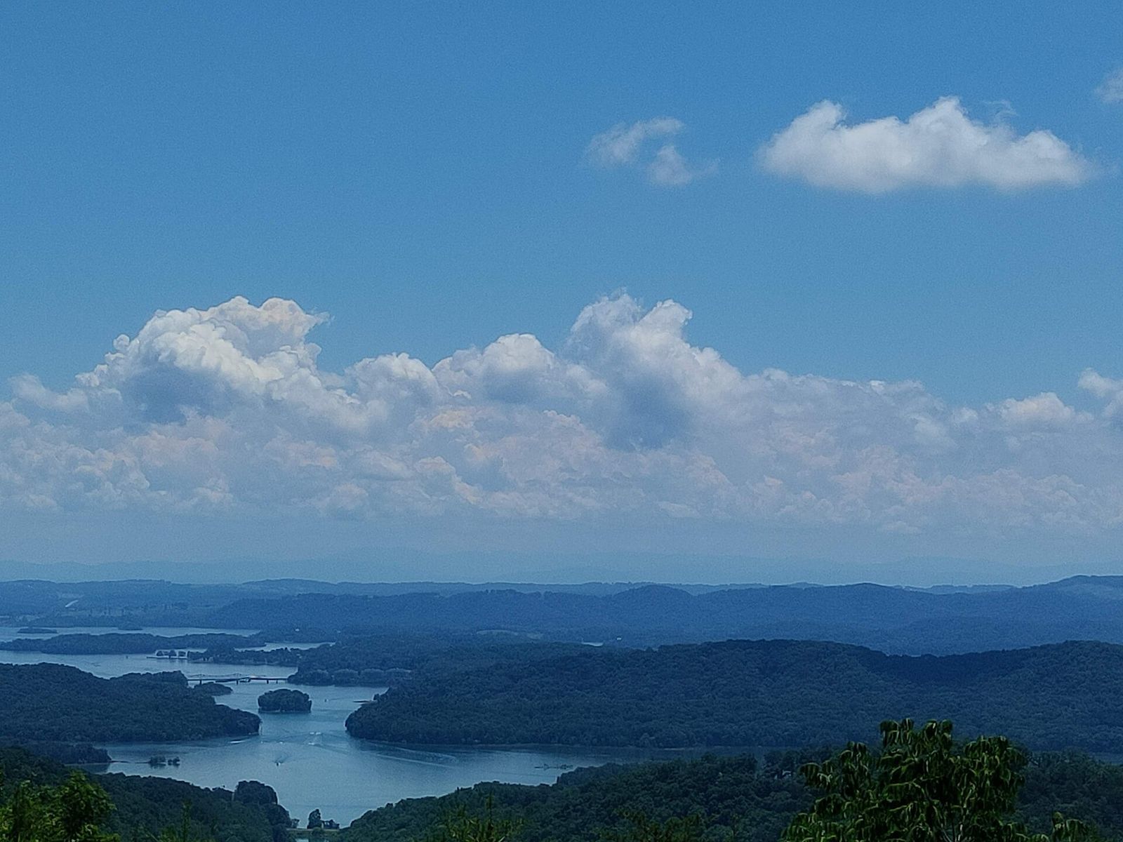Cherokee Lake and its wooded hills seen from the Clinch Mountain overlook