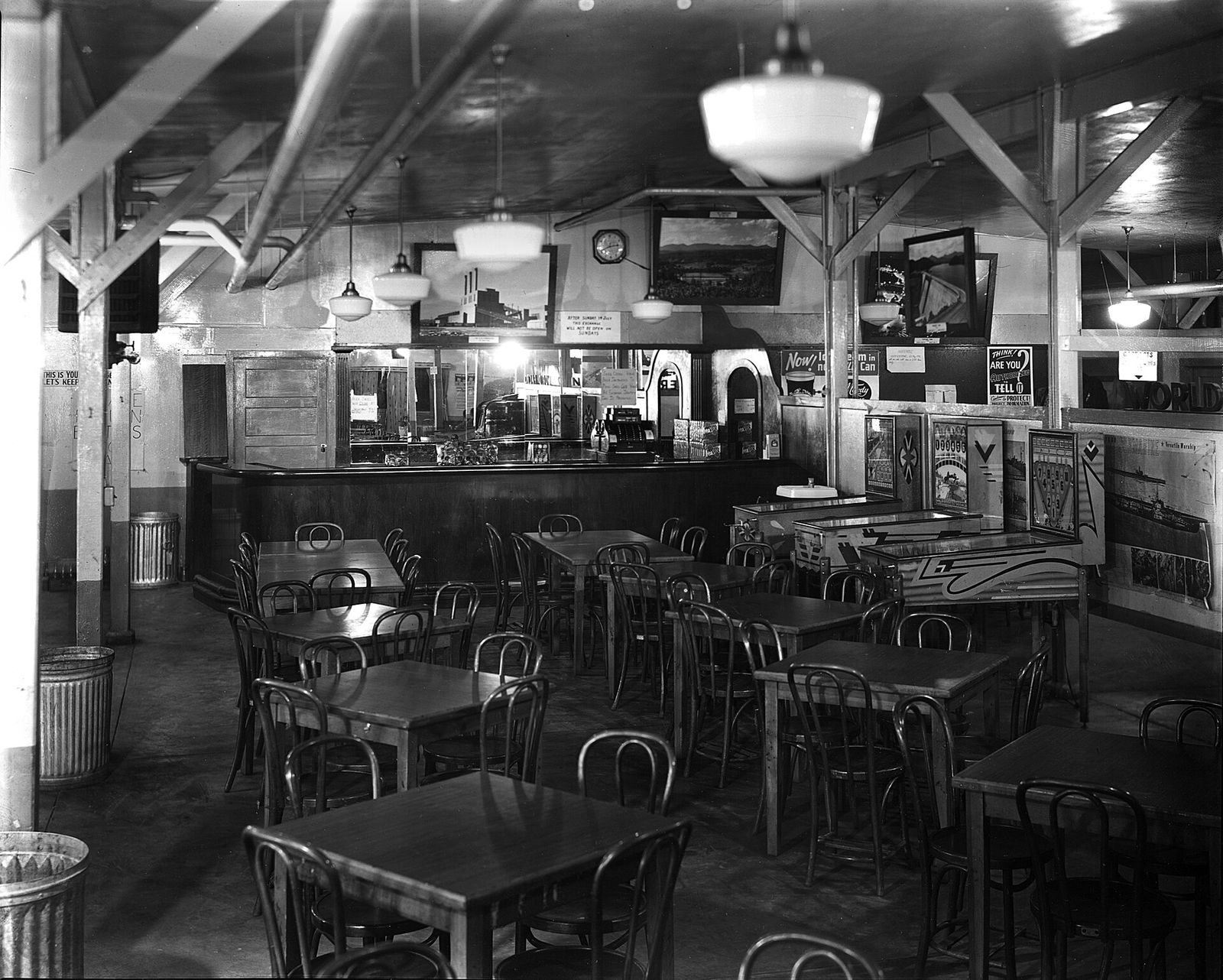 Tables and counters inside the Oak Ridge post exchange in 1943