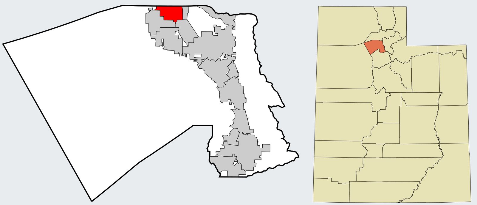 A locator map of Davis County with Clinton shaded red along the county's northern edge, beside a map of Utah