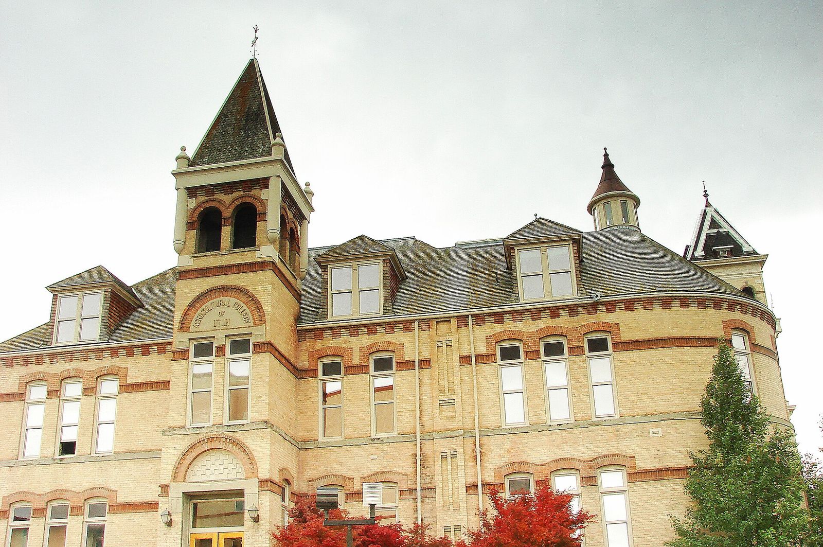 The Old Main building with its tower at Utah State University in Logan