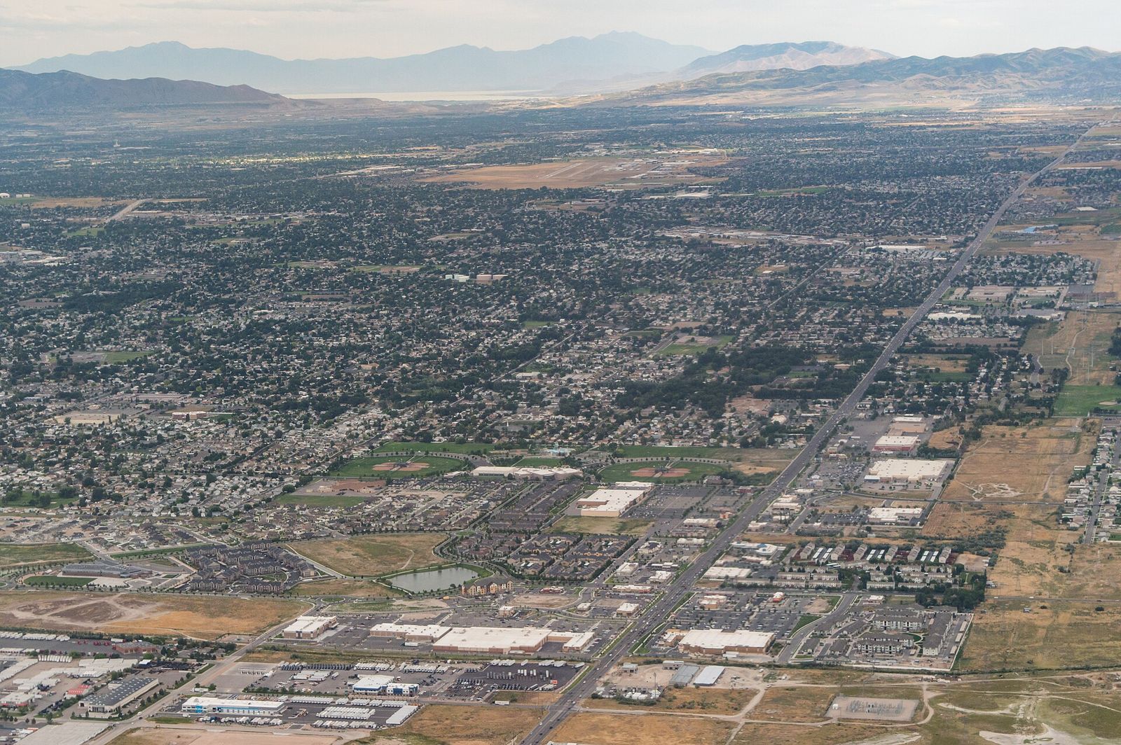 Aerial view of West Valley City toward the southeast, with 5600 West running along the right side